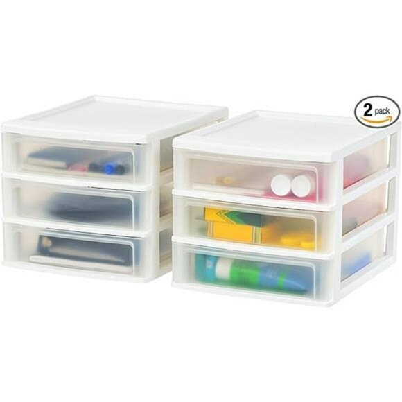 3 Drawer Desktop Organizer Plastic Storage for Office Art Craft Supplies White - Picture 7 of 7